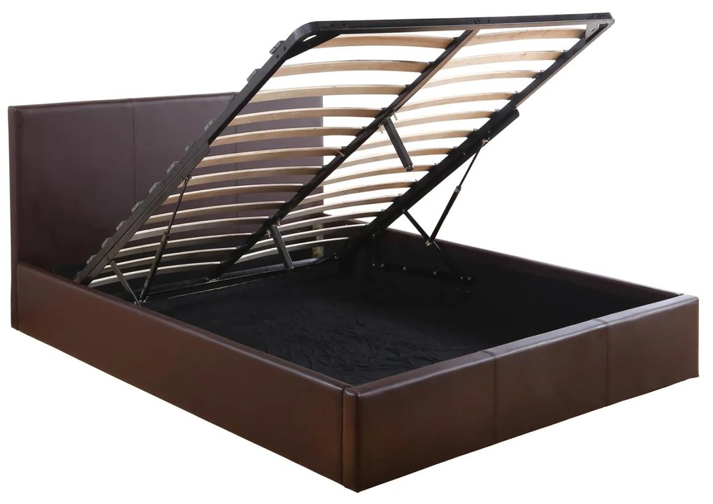 Επενδυμένο Κρεβάτι BOBBI Διπλό με Στρώμα &amp; Αποθηκευτικό χώρο Τεχνόδερμα Καφέ 150x200εκ 157x207x86 εκ.