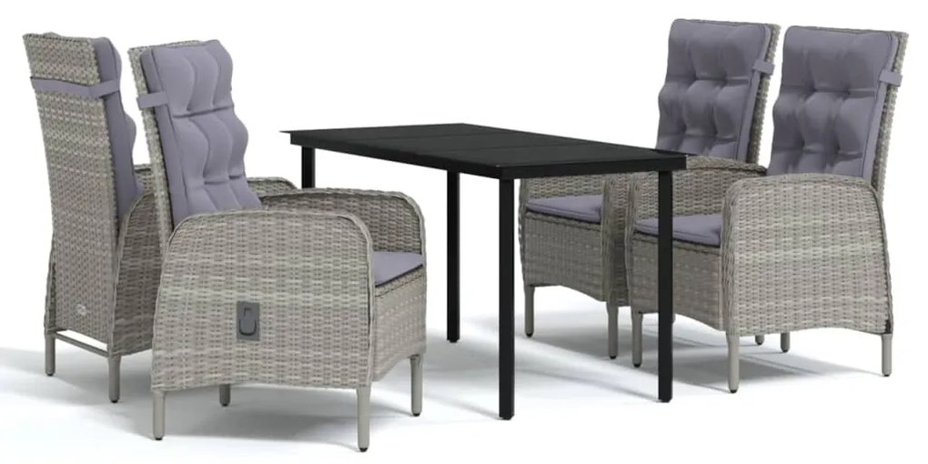 vidaXL Σετ Τραπεζαρίας Κήπου 5 Τεμαχίων Γκρι / Μαύρο με Μαξιλάρια