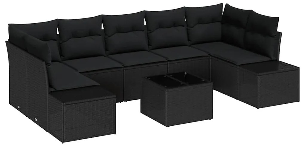 vidaXL Σετ Καναπέ Κήπου 8 pcs Μαύρο Πολυ ράταν