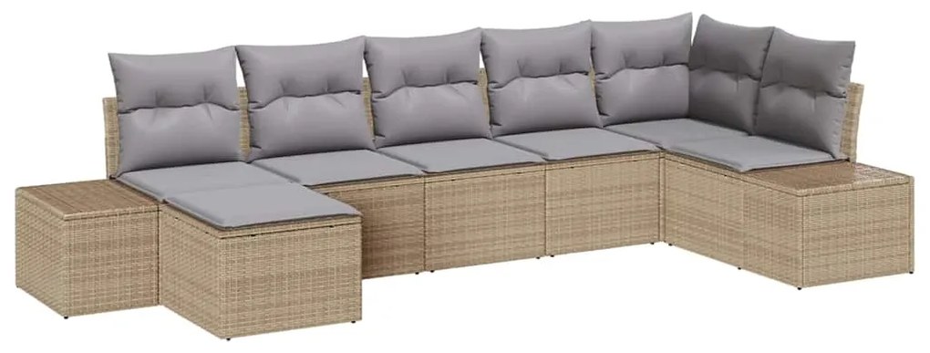 vidaXL Σετ Καναπέ Κήπου με μαξιλάρι 7 pcs Μπεζ Πολυ ράταν