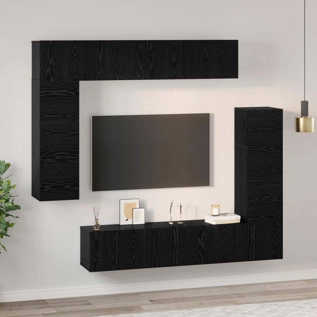 vidaXL Σετ Τηλεοπτικής Ντουλάπας 8 pcs Μαύρη Δρυς 80 x 30 x 30 εκ.