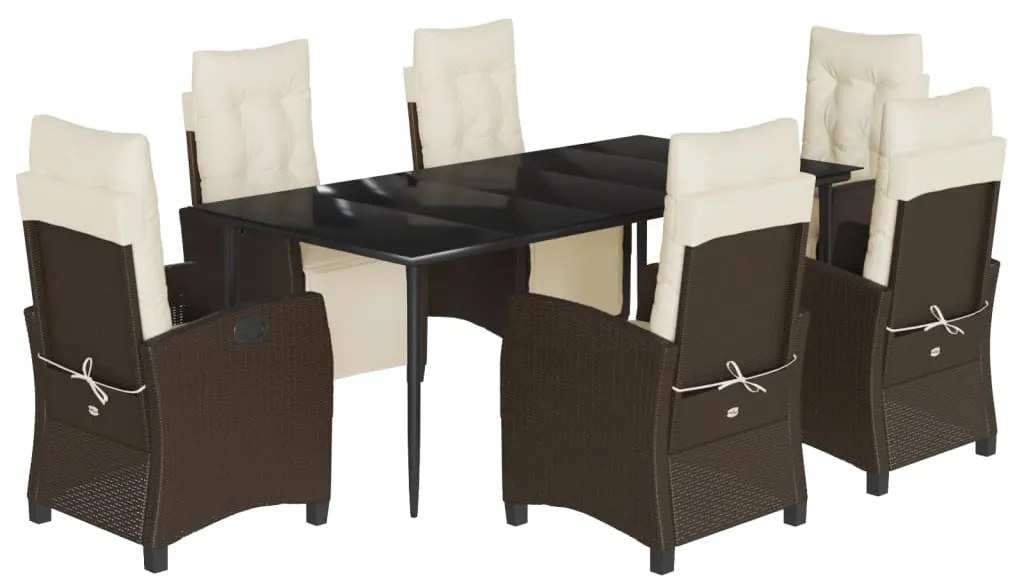 vidaXL Σετ Τραπεζαρίας Κήπου 7 τεμ. Καφέ Συνθετικό Ρατάν με Μαξιλάρια