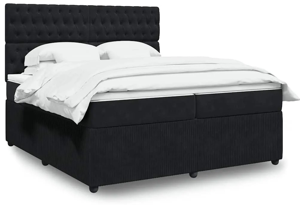 vidaXL Κρεβάτι Boxspring με Στρώμα Μαύρο 200x200 εκ. Βελούδινο