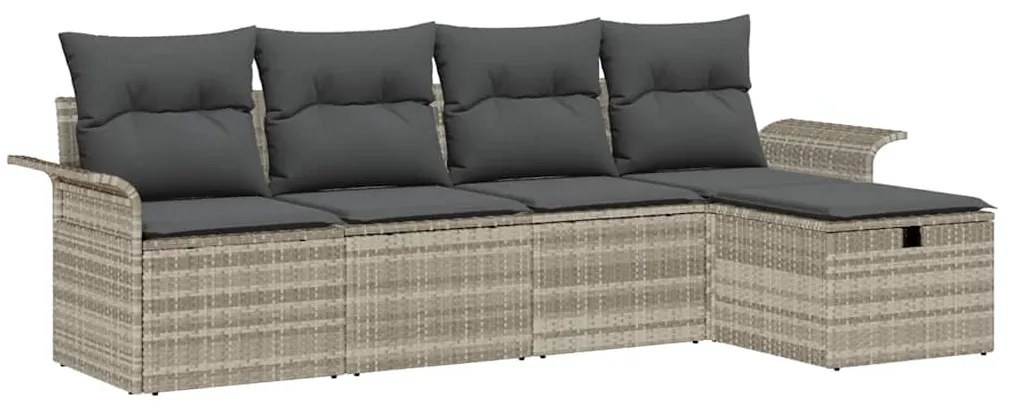 vidaXL Σετ Καναπέ Κήπου με μαξιλάρι 5 pcs Ανοιχτό γκρι συνθετικό ρατάν