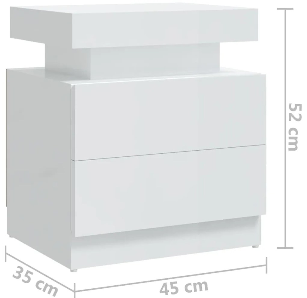 vidaXL Κομοδίνο Γυαλ. Λευκό 45 x 35 x 52 εκ. από Επεξεργασμένο Ξύλο