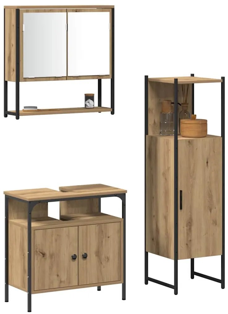 vidaXL Σετ Επίπλων Μπάνιου με πόρτα 3 pcs Καφέ 33 x 33 x 120.5 εκ.