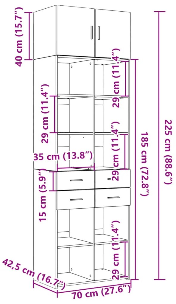 Ραφιέρα με Ντουλάπια Καπνιστή Δρυς 70x42,5x225 εκ. Επεξ. Ξύλο - Καφέ