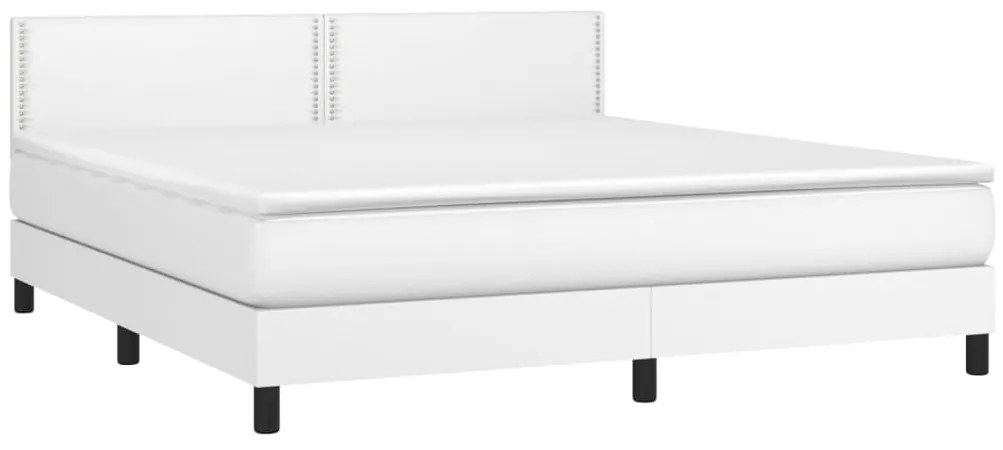 vidaXL Κρεβάτι Boxspring με Στρώμα &amp; LED Λευκό 180x200 εκ. Συνθ. Δέρμα