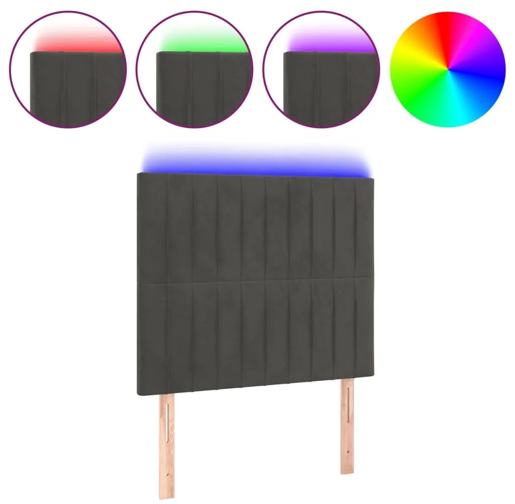 vidaXL Κεφαλάρι Κρεβατιού LED Σκούρο Γκρι 100x5x118/128 εκ. Βελούδινο