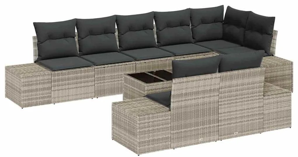 vidaXL Σετ Καναπέ Κήπου με μαξιλάρι 9 pcs Ανοιχτό γκρι Πολυ ράταν