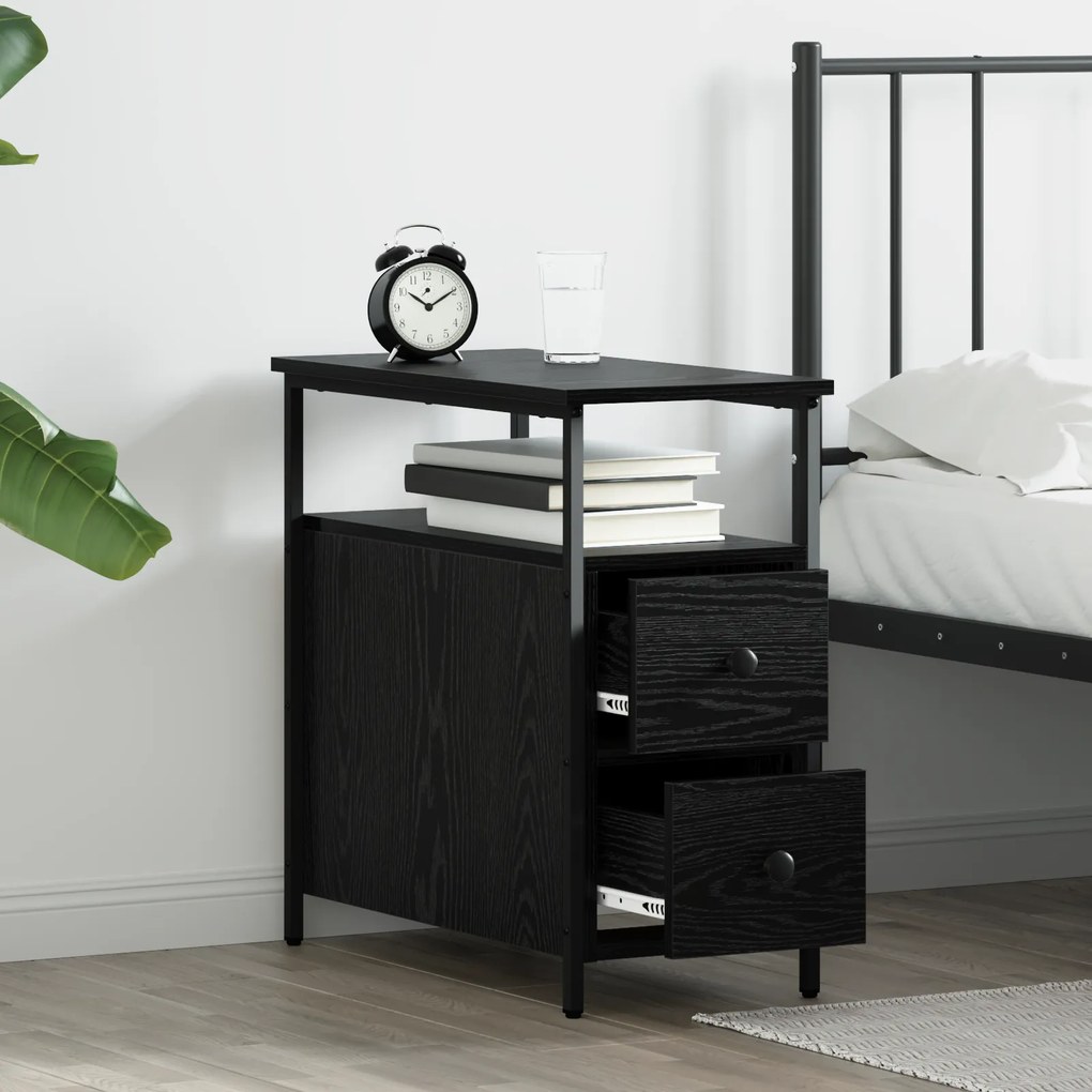 vidaXL Κομοδίνο με συρτάρι 2 pcs Μαύρη δρυς 30 x 60 x 60 εκ.