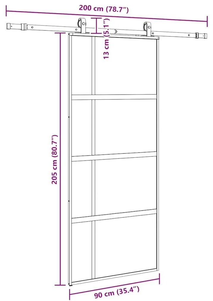 Συρόμενη πόρτα με σετ υλικού Μαύρο 90x205 cm γυαλί μετριασμένο - Μαύρο