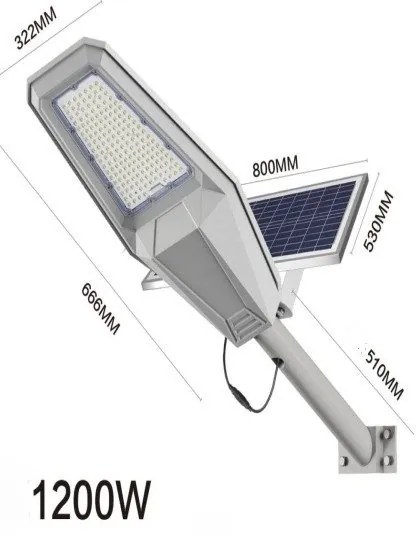 Ηλιακό Φωτιστικό Δρόμου 1200W με Τηλεχειριστήριο IP67 Jortan JT-ZJTZ-1200W