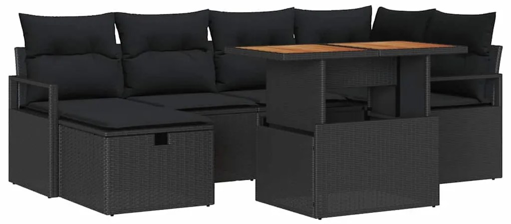 vidaXL Σετ Καναπέ Κήπου με μαξιλάρι 7 pcs Μαύρο Πολυ ράταν
