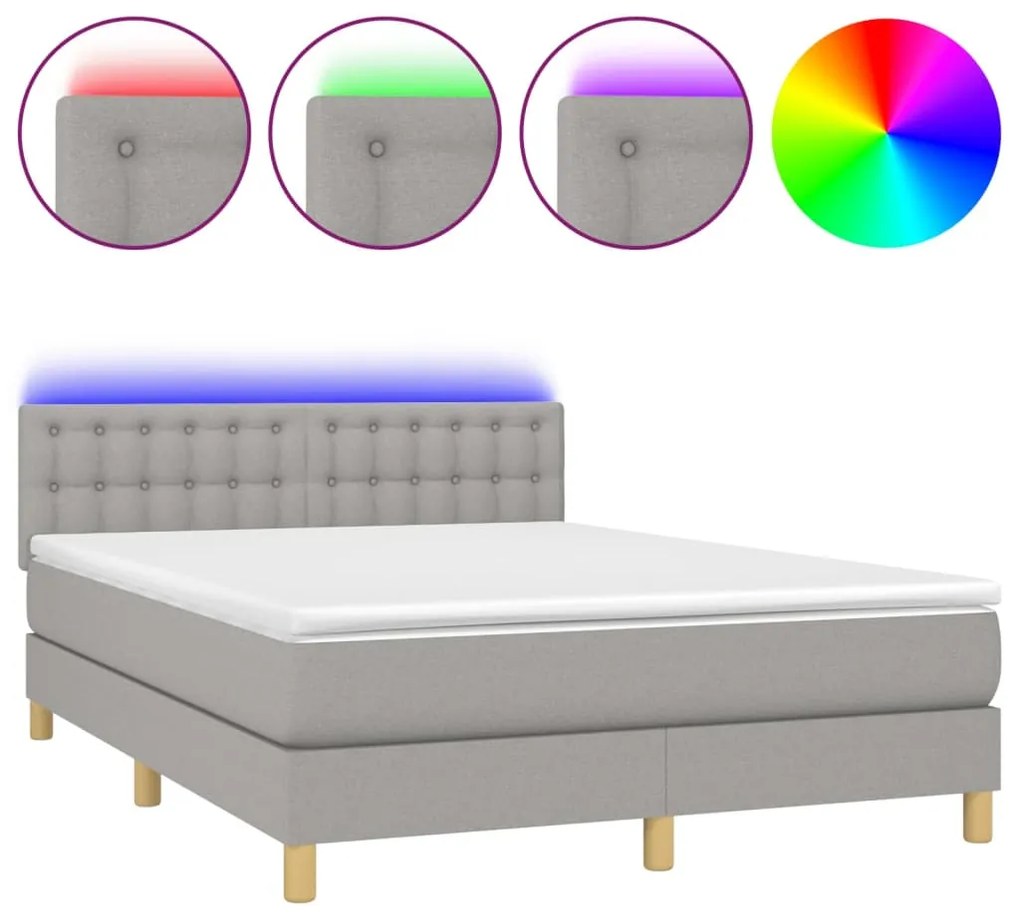 Κρεβάτι Boxspring με Στρώμα &amp; LED Αν.Γκρι 140x200 εκ Υφασμάτινο - Γκρι