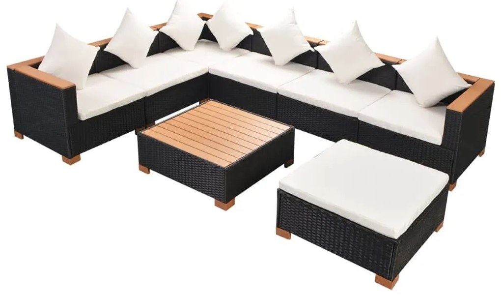 vidaXL Σαλόνι Κήπου 8 Τεμαχίων Μαύρο από Συνθετικό Ρατάν με Μαξιλάρια