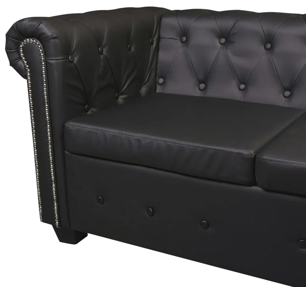 vidaXL Γωνιακός Καναπές Chesterfield 5 Θέσεων Μαύρος από Συνθετικό Δέρμα