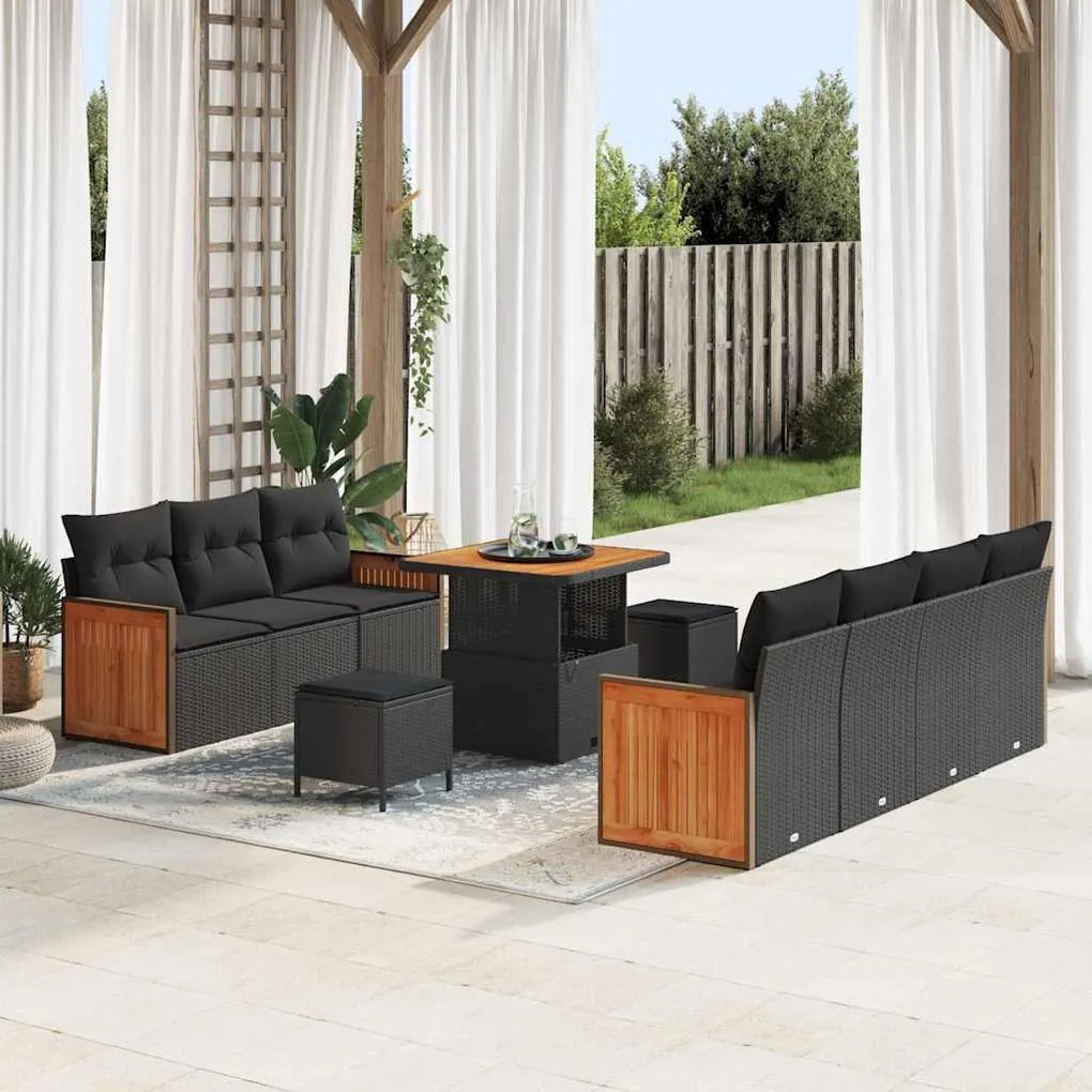 vidaXL Σετ Καναπέ Κήπου 10 pcs Μαύρο, Καφέ 80 x 80 x 71 cm