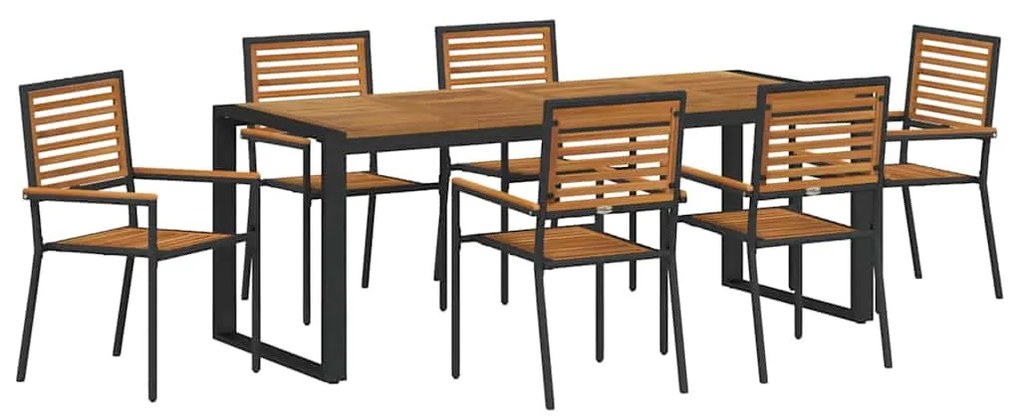 vidaXL Σέτ φαγητού για κήπο 7 pcs Μαύρο 200 x 80 x 75 cm