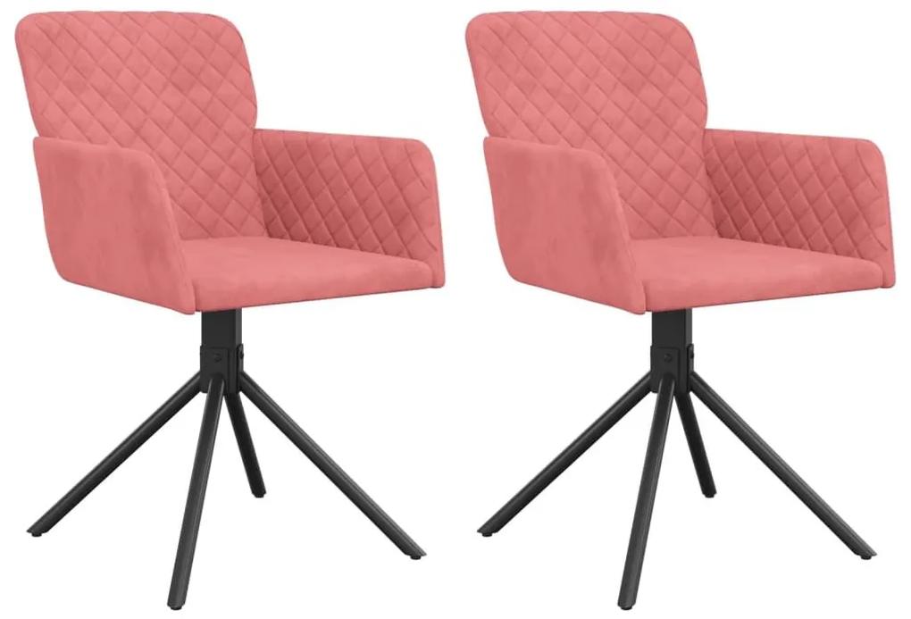 Καρέκλες Τραπεζαρίας Περιστρεφόμενες 2 τεμ. Ροζ Βελούδινες - Ροζ