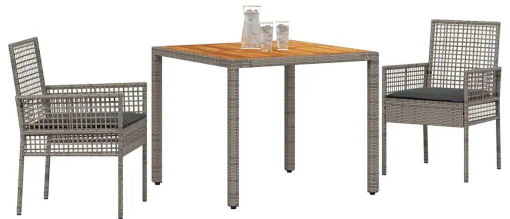 vidaXL Σέτ φαγητού για κήπο 3 pcs Γκρι συνθετικό ρατάν