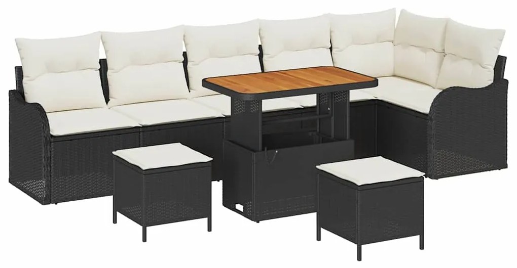 vidaXL Σετ Καναπέ Κήπου Ρυθμιζόμενο ύψος 9 pcs Μαύρο συνθετικό ρατάν