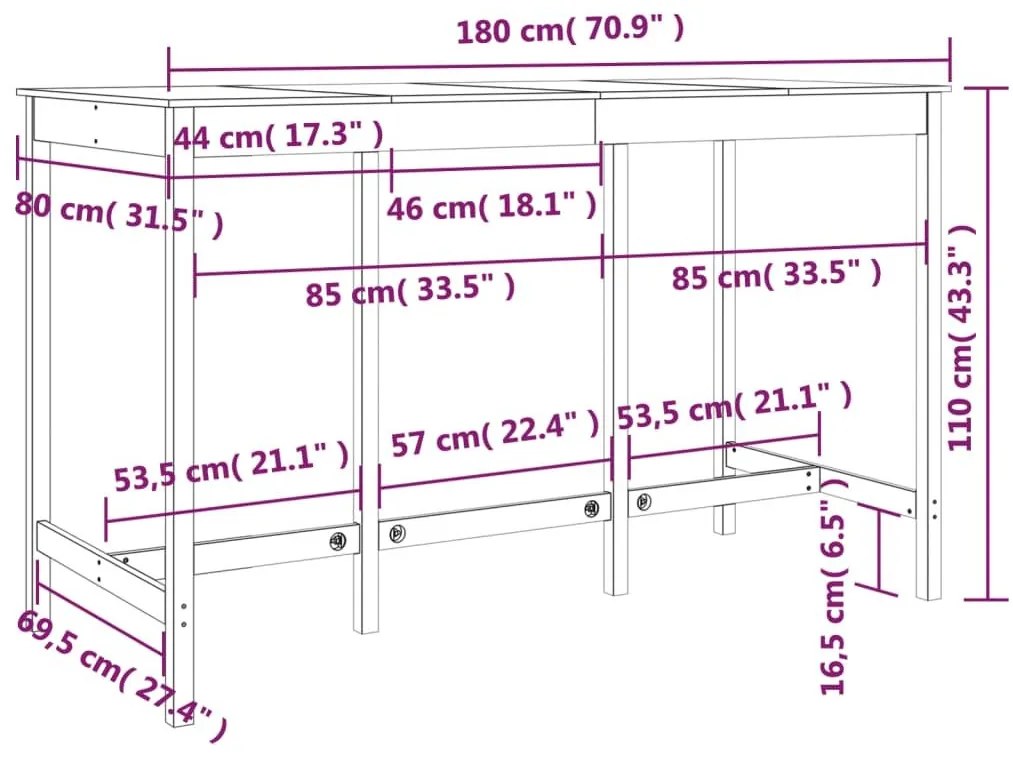 Τραπέζι Μπαρ Λευκό 180 x 80 x 110 εκ. από Μασίφ Ξύλο Πεύκου - Λευκό