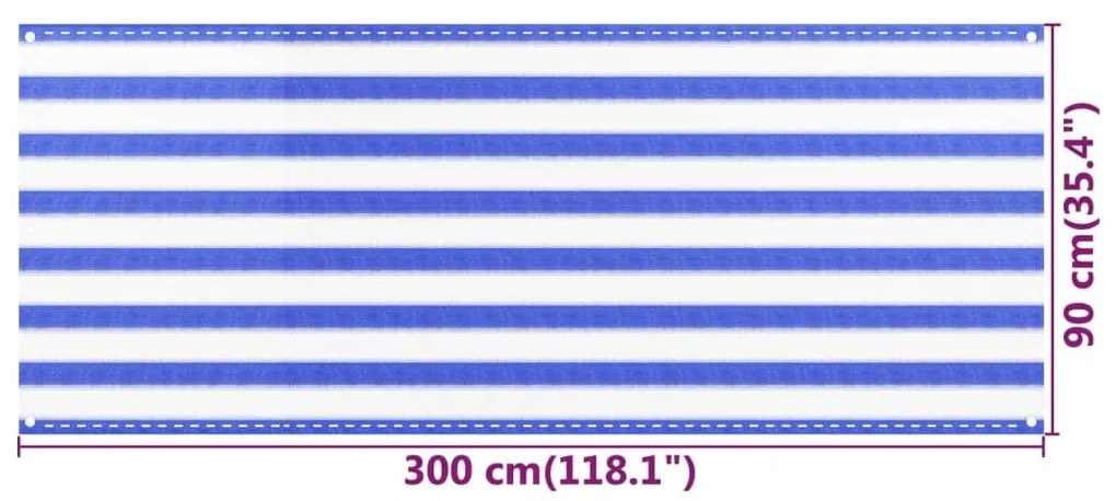 vidaXL Διαχωριστικό Βεράντας Μπλε / Λευκό 90x300 εκ. από HDPE