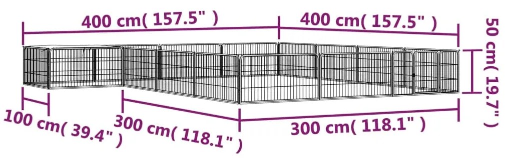 vidaXL Παρκοκρέβατο Σκύλου 16 Πάνελ Μαύρο 100x50εκ Ατσάλι Βαφή Πούδρας