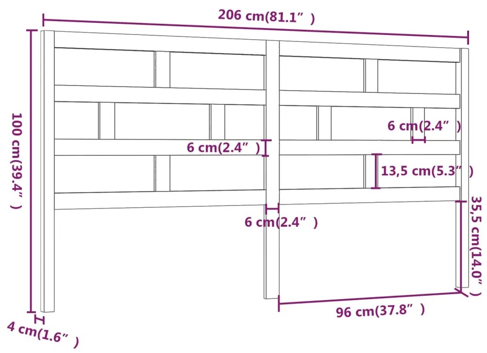 vidaXL Κεφαλάρι κρεβατιού Γκρι 206x4x100 εκ. από Μασίφ Ξύλο Πεύκου