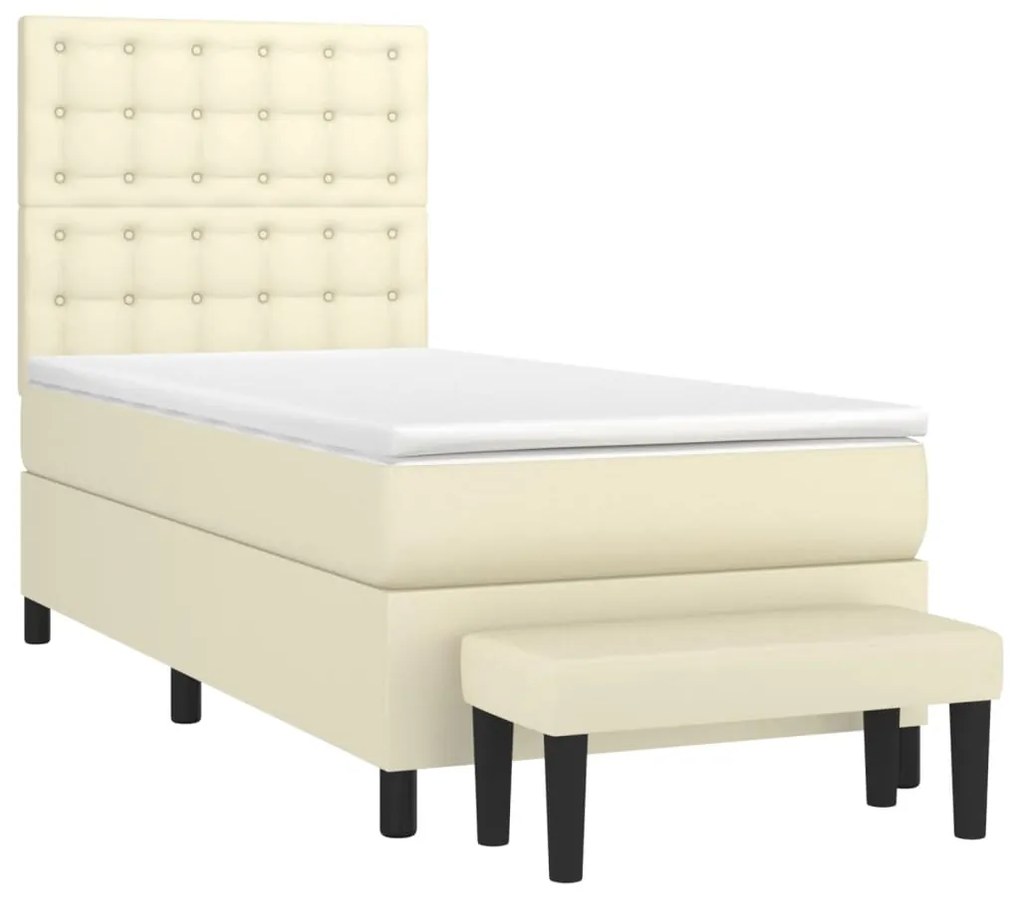 vidaXL Κρεβάτι Boxspring με Στρώμα Κρεμ 100x200εκ. από Συνθετικό Δέρμα