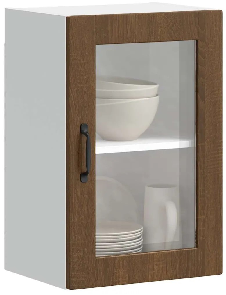 vidaXL Ντουλάπι τοίχου κουζίνας με γυάλινη πόρτα Porto Καφέ δρυς