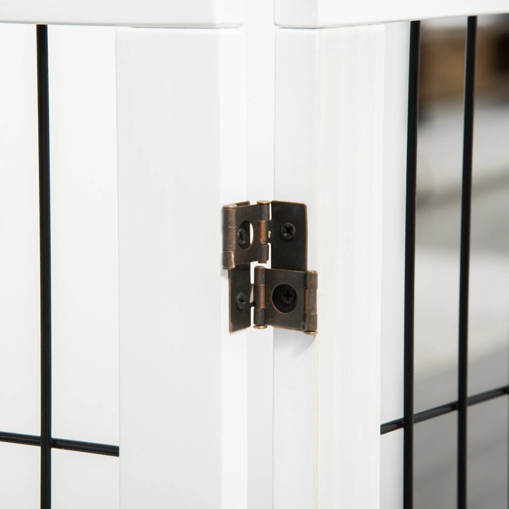 PawHut Πτυσσόμενο Φράγμα Σκύλου με Πόδια Στήριξης, Πύλη Ασφαλείας για Σκύλους, Πύλη Τζακιού & Σόμπας, Ξύλο Πεύκου Λευκό 185 x 36 x 71 cm