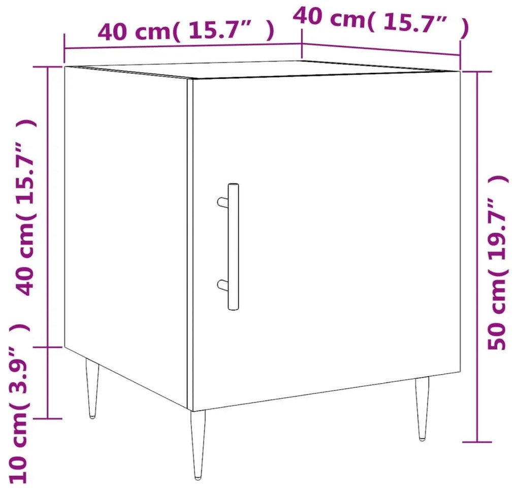 Κομοδίνο Γυαλ. Λευκό 40 x 40 x 50 εκ. από Επεξεργασμένο Ξύλο - Λευκό