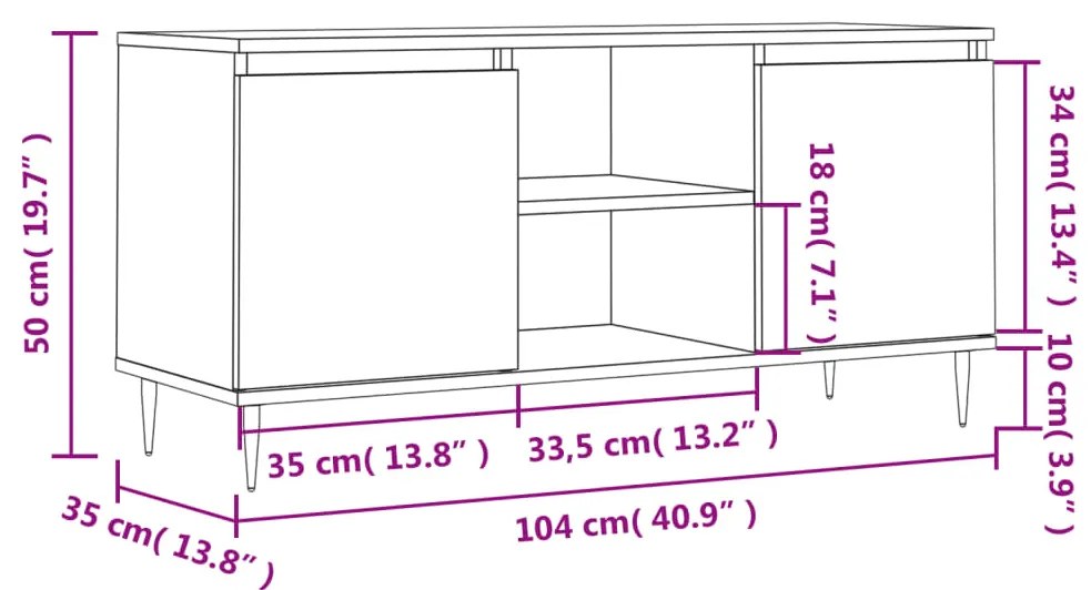 Έπιπλο Τηλεόρασης Καπνιστή Δρυς 104 x 35 x 50 εκ. Επεξεργ. Ξύλο - Καφέ