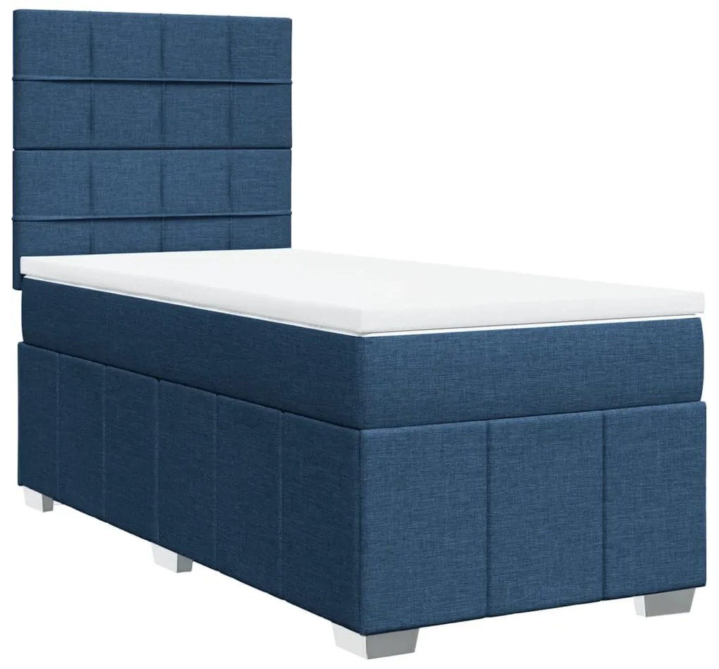 vidaXL Κρεβάτι Boxspring με Στρώμα Μπλε 90x190 εκ.Υφασμάτινο