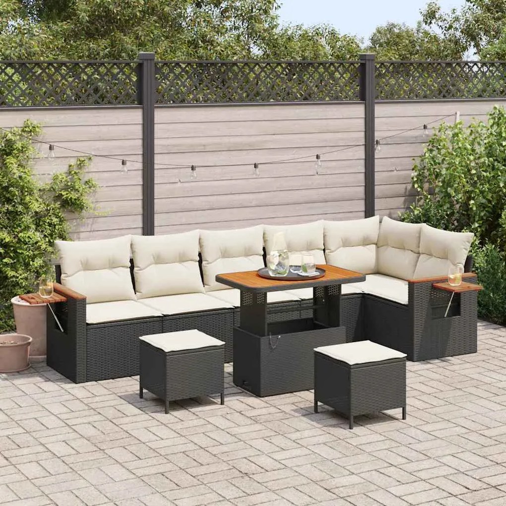 vidaXL Σετ Καναπέ Κήπου 9 pcs Μαύρο και κρεμ 90 x 55 x 71 cm