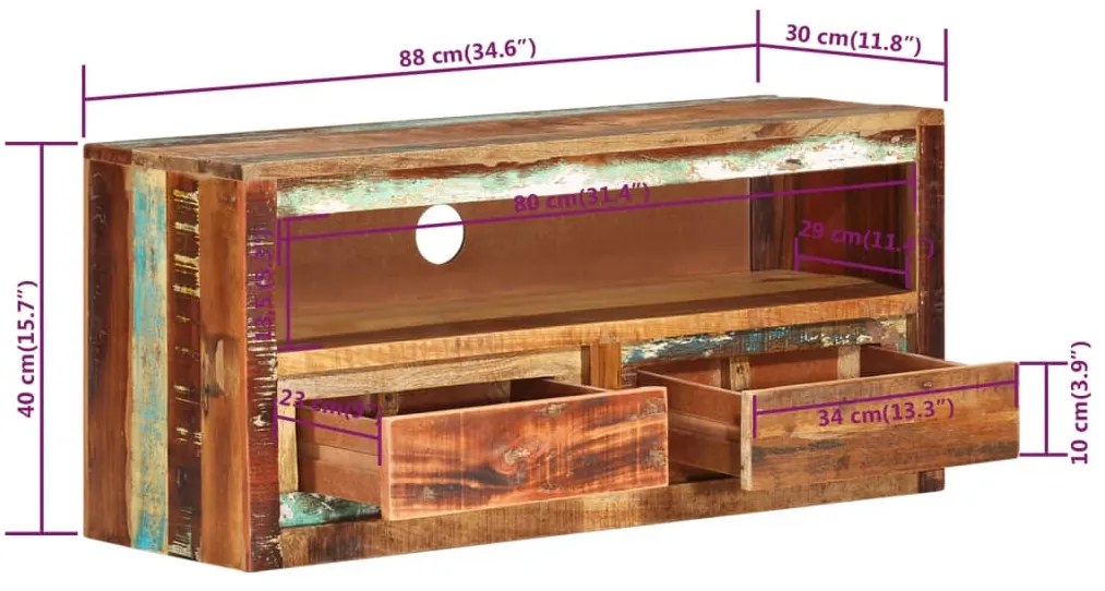 vidaXL Έπιπλο Τηλεόρασης 88 x 30 x 40 εκ. από Μασίφ Ανακυκλωμένο Ξύλο