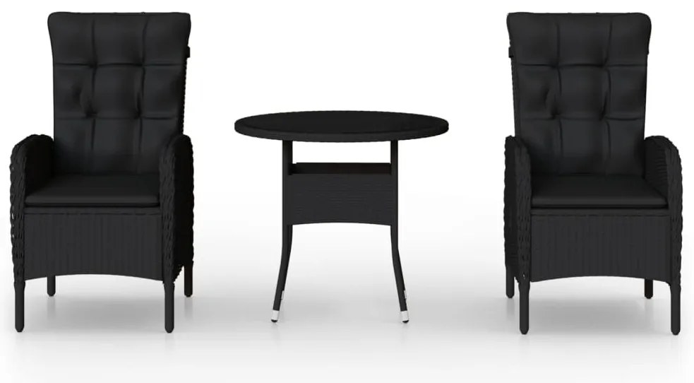 vidaXL Σετ Επίπλων Bistro Κήπου 3 τεμ. Μαύρο από Συνθετικό Ρατάν