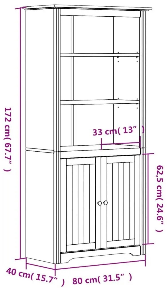 Βιβλιοθήκη BODO Γκρι 82x40x173 εκ. από Μασίφ Ξύλο Πεύκου - Γκρι