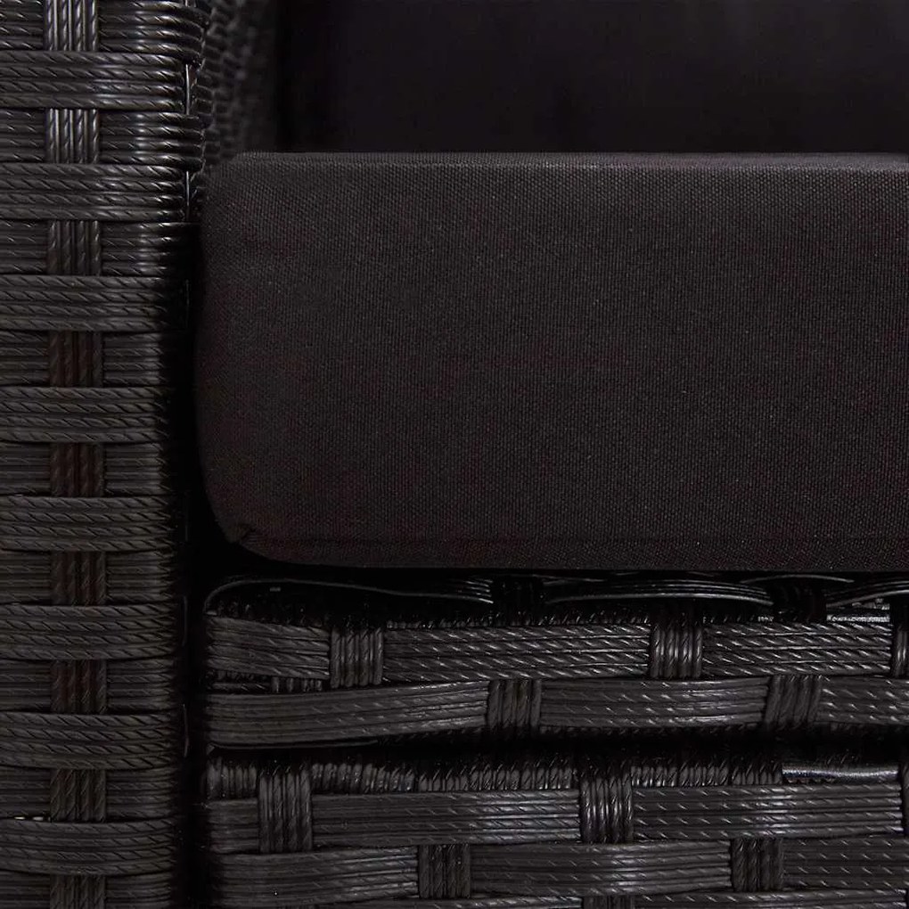 vidaXL Καναπές Κήπου Διθέσιος Μαύρος 124 εκ. Συνθ. Ρατάν με Μαξιλάρια
