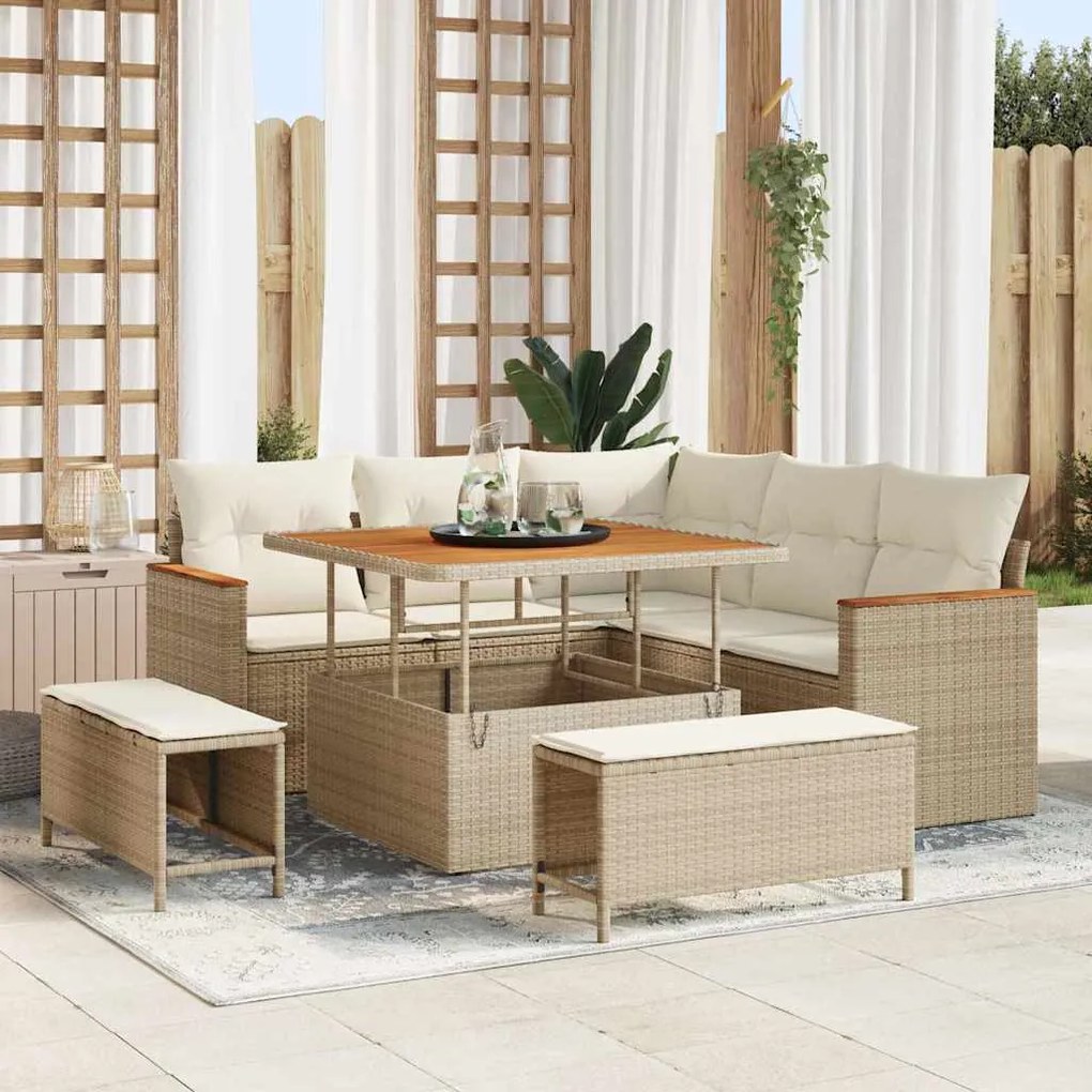 vidaXL Σετ Καναπέ Κήπου με μαξιλάρι 8 pcs Μπεζ Πολυ ράταν