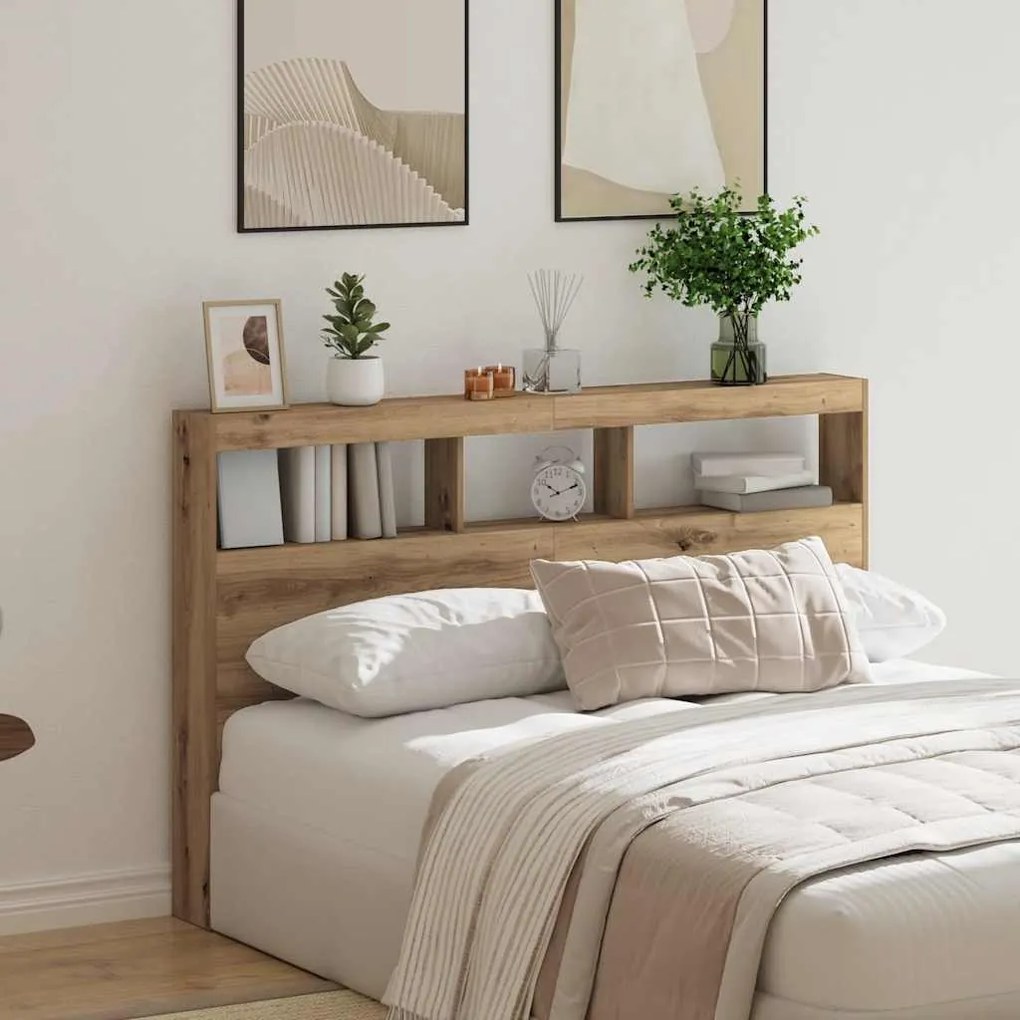 vidaXL Κεφαλάρι με Αποθηκευτικό Χώρο &amp; LED Artisan Δρυς 160x17x102 εκ.