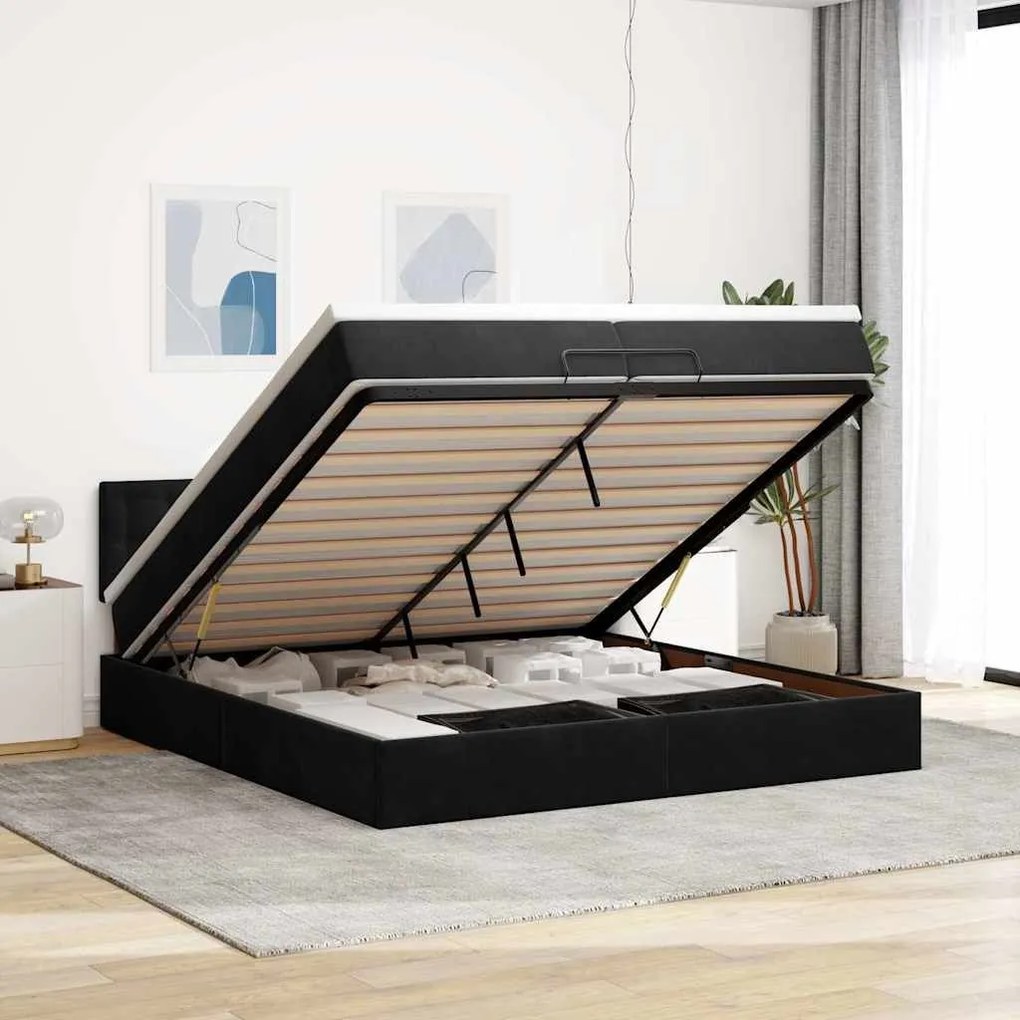Οθωμανικό κρεβάτι με στρώματα &amp; LEDs Μαύρο 200x200cm Velvet 3312790