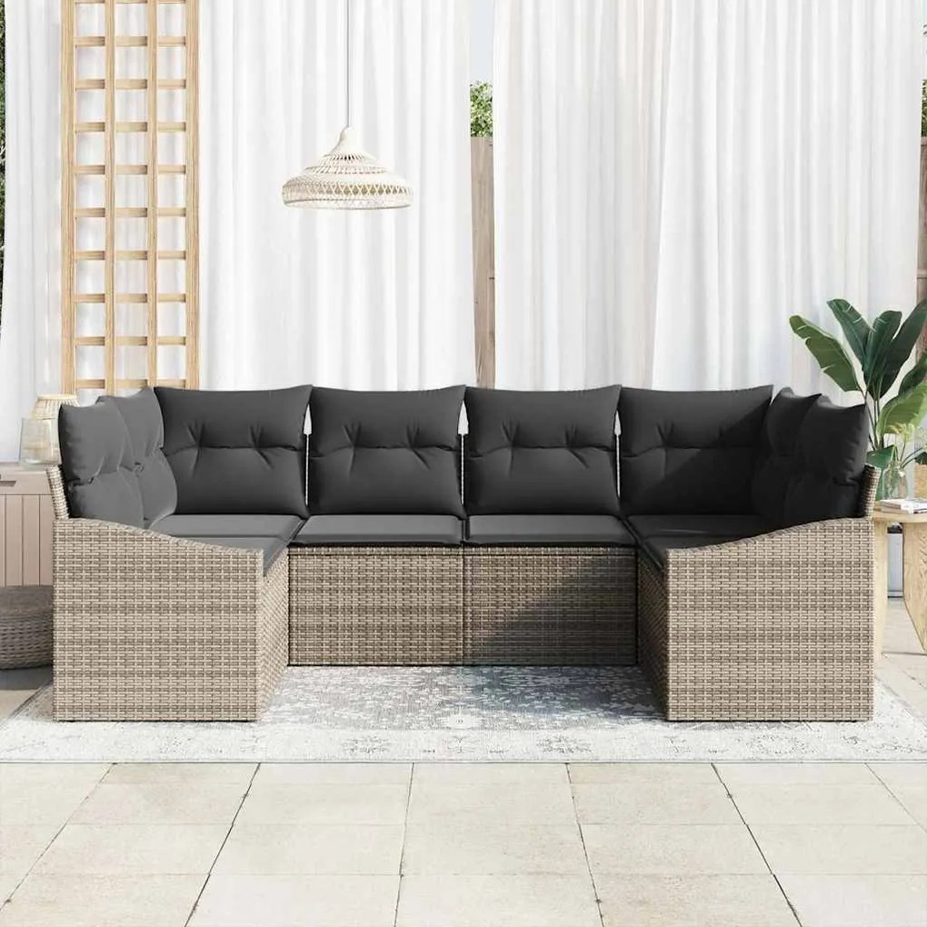 vidaXL Σετ Καναπέ Κήπου 6 pcs Γκρι Πολυ rattan, βαμμένο ατσάλι