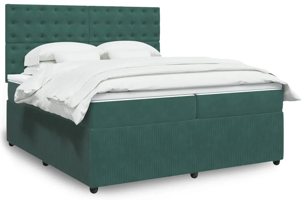 vidaXL Κρεβάτι Boxspring με Στρώμα Σκούρο Πράσινο 200x200εκ. Βελούδινο