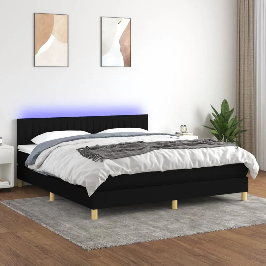 ΚΡΕΒΑΤΙ BOXSPRING ΜΕ ΣΤΡΩΜΑ &amp; LED ΜΑΥΡΟ 160X200 ΕΚ. ΥΦΑΣΜΑΤΙΝΟ 3133887