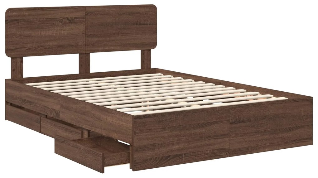 vidaXL Σκελετός Κρεβατιού Καφέ δρυς 150 x 200 cm Μηχανήματος Ξύλο