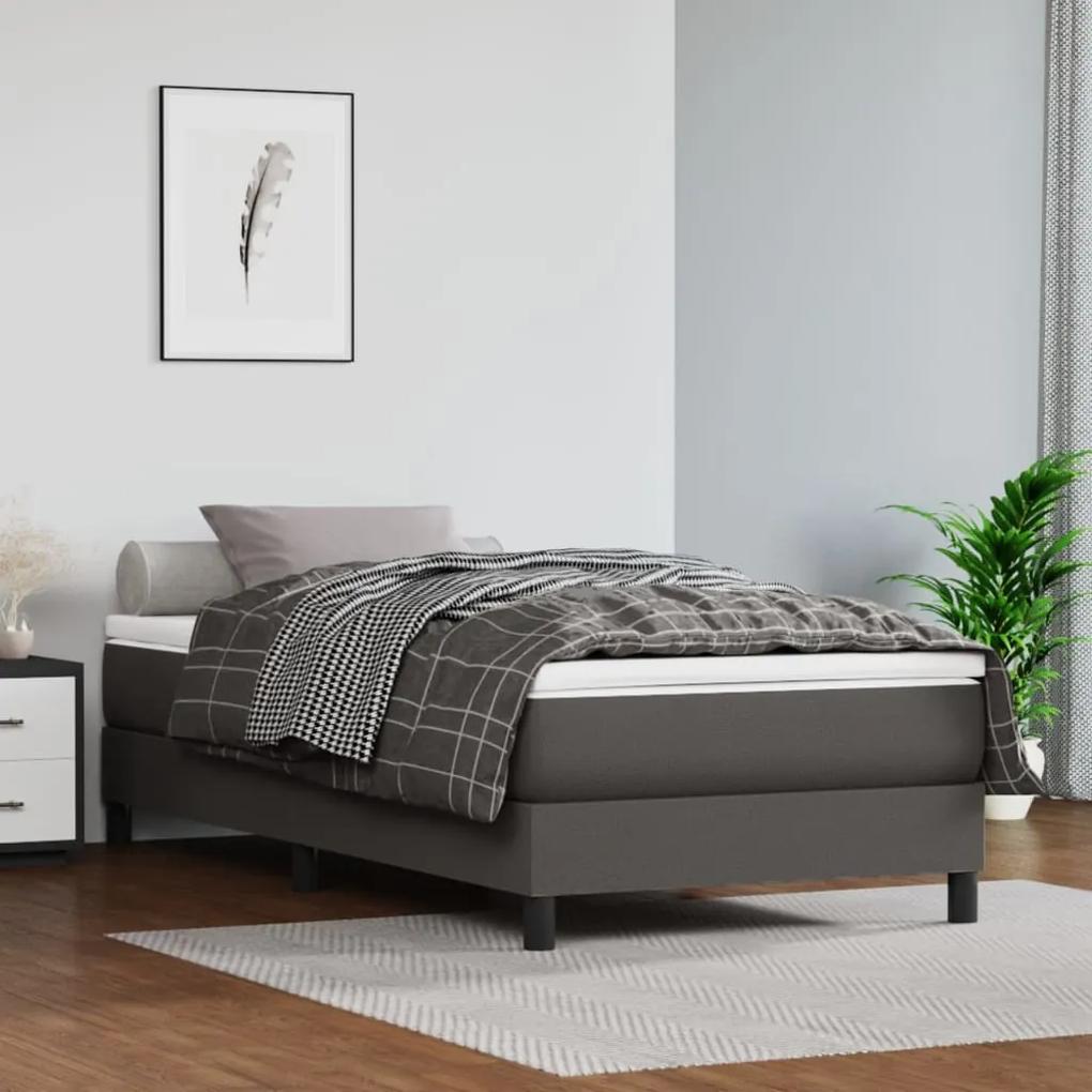 Κρεβάτι Boxspring με Στρώμα Γκρι 90x200 εκ. από Συνθετικό Δέρμα