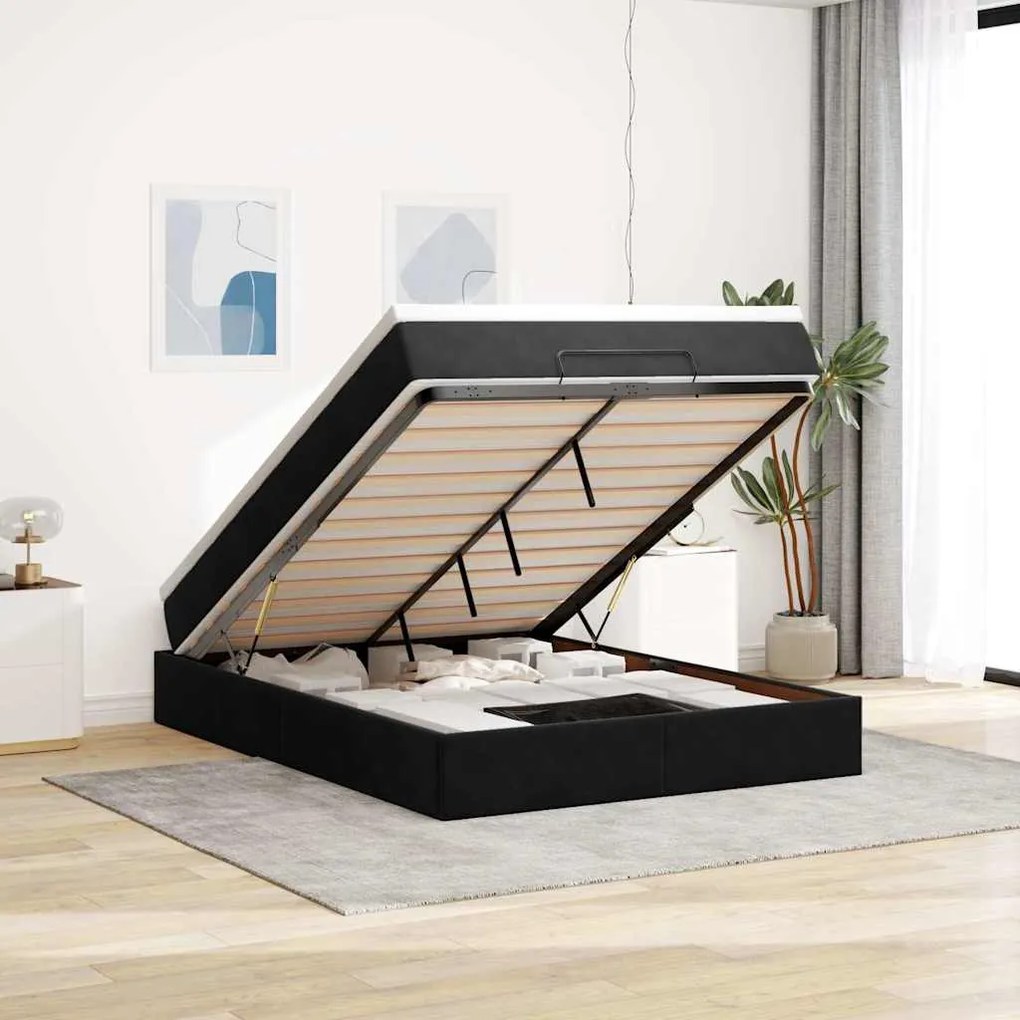 vidaXL Οθωμανικό κρεβάτι με στρώμα Μαύρο 140x190cm Βελούδο